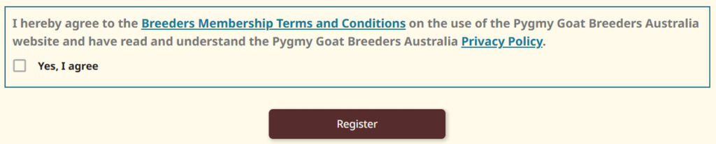 Registration form agree and submit